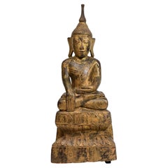 18th Century, Shan, Antique Burmese Wooden Seated Buddha