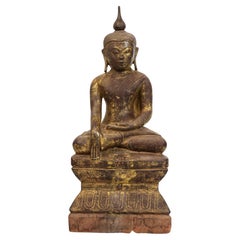 Bouddha assis en bois birman ancien Shan du 18ème siècle