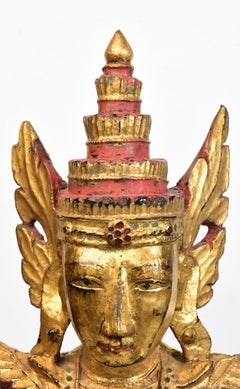 18th Century, Shan, Antique Burmese Wooden Seated Crowned Buddha