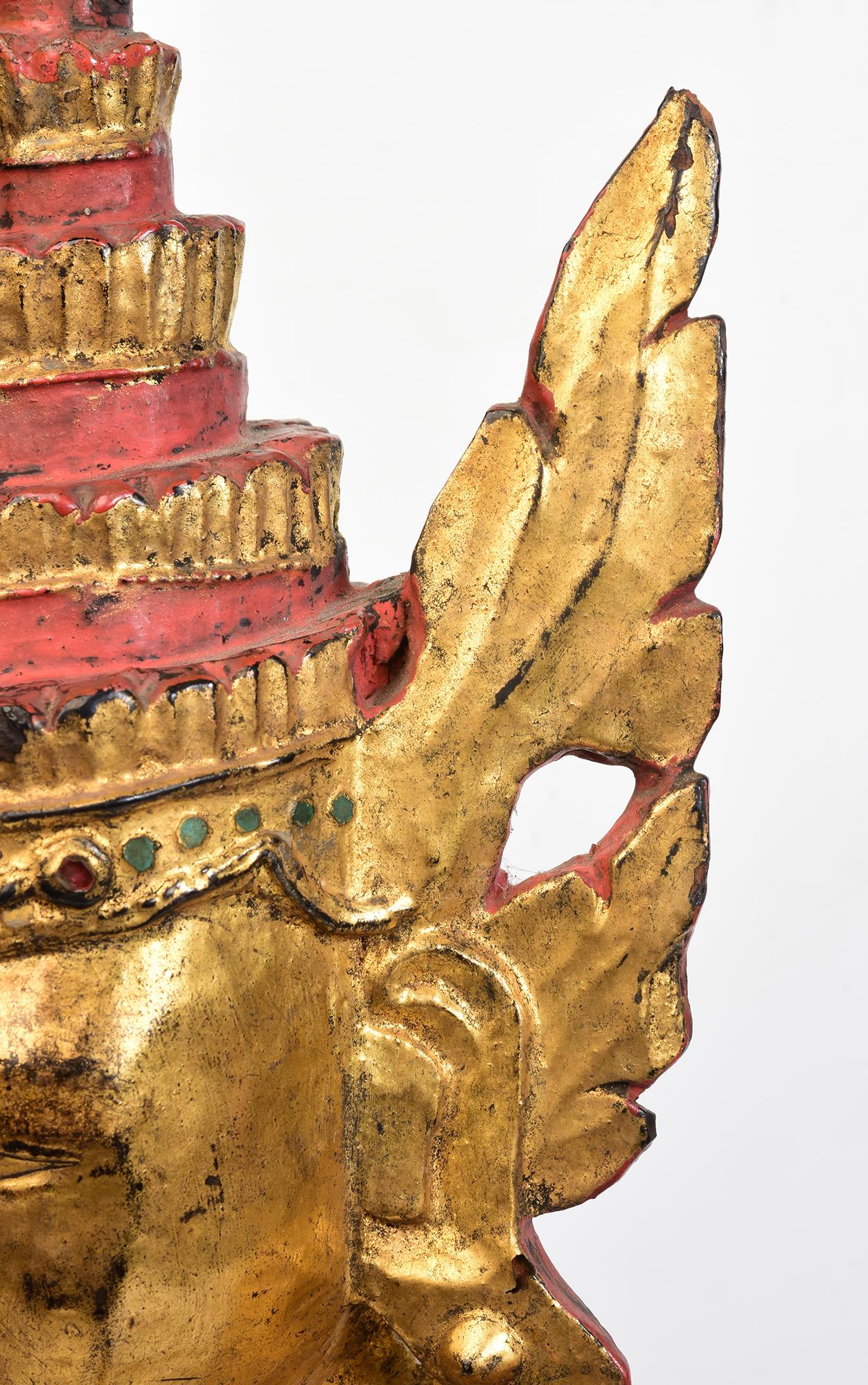 18th Century, Shan, Antique Burmese Wooden Seated Crowned Buddha For Sale 2