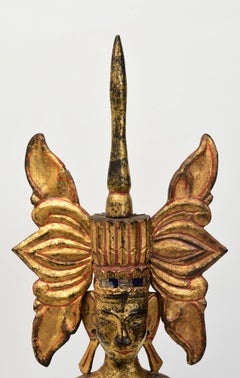 18th Century, Shan, Antique Burmese Wooden Seated Crowned King Buddha Statue