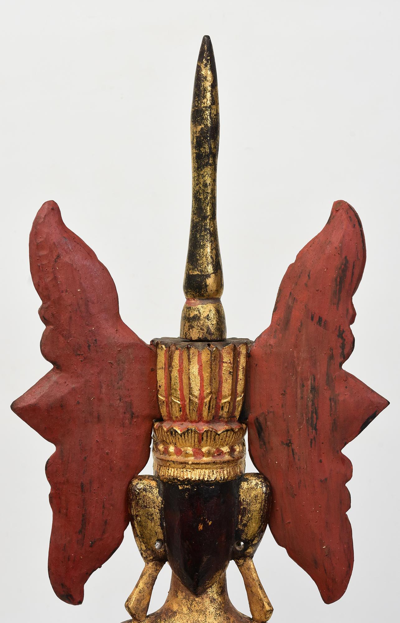 18th Century, Shan, Antique Burmese Wooden Seated Crowned King Buddha Statue For Sale 4