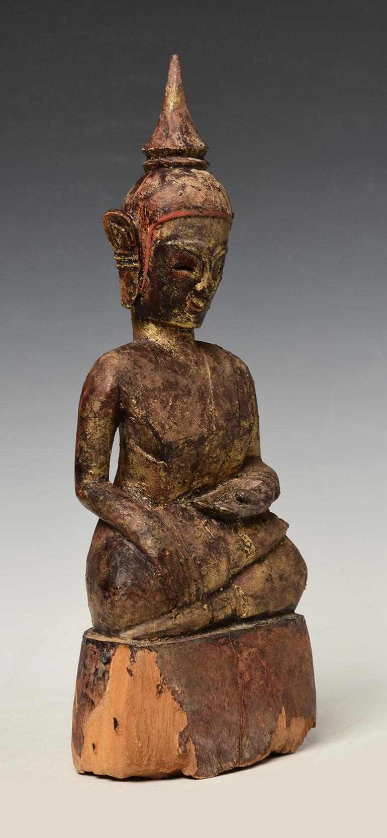 18th Century, Shan, Antique Tai Lue Burmese Wooden Seated Buddha For Sale 6