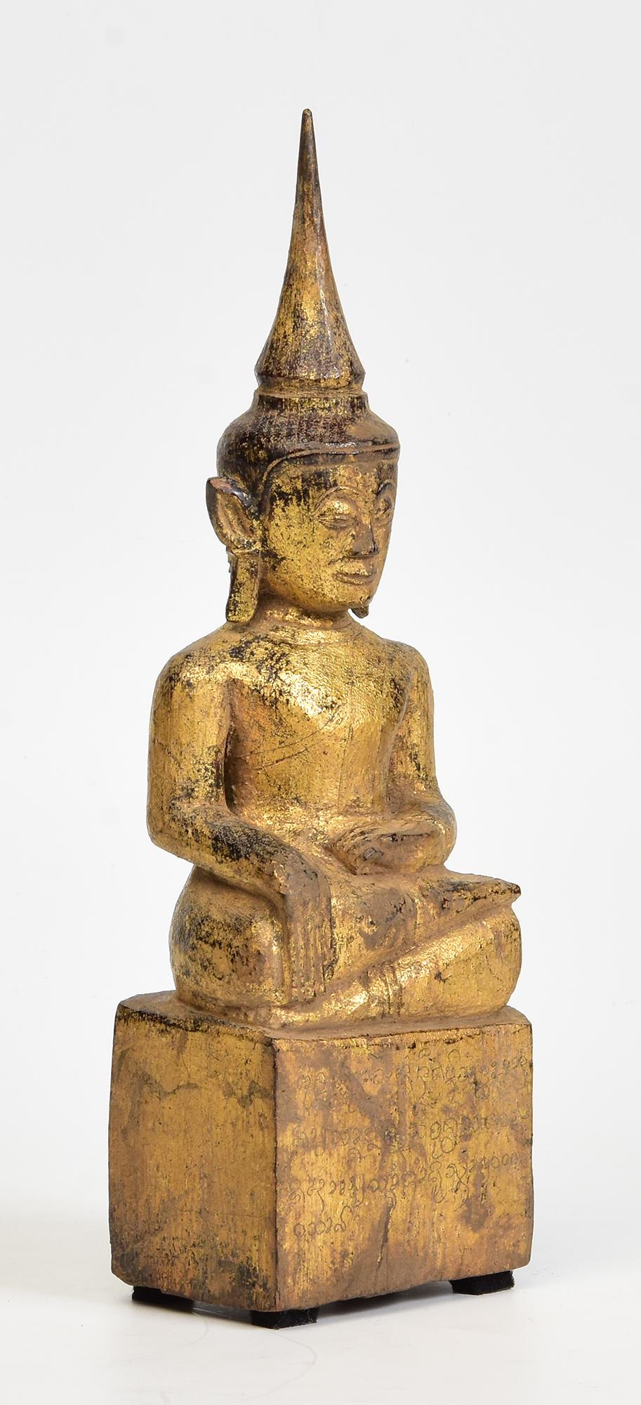 18th Century, Shan, Antique Tai Lue Burmese Wooden Seated Buddha For Sale 6