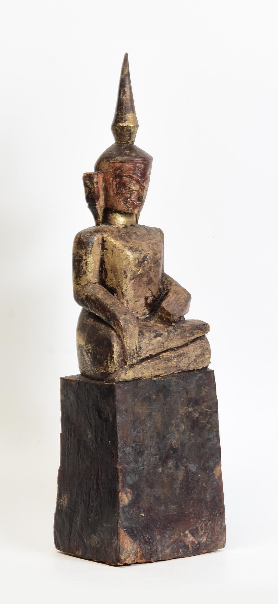 18th Century, Shan, Antique Tai Lue Burmese Wooden Seated Buddha 6