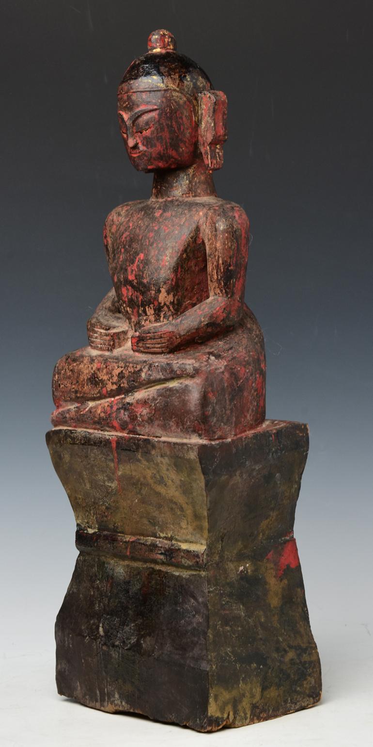 18th Century, Shan, Antique Tai Lue Burmese Wooden Seated Buddha 1