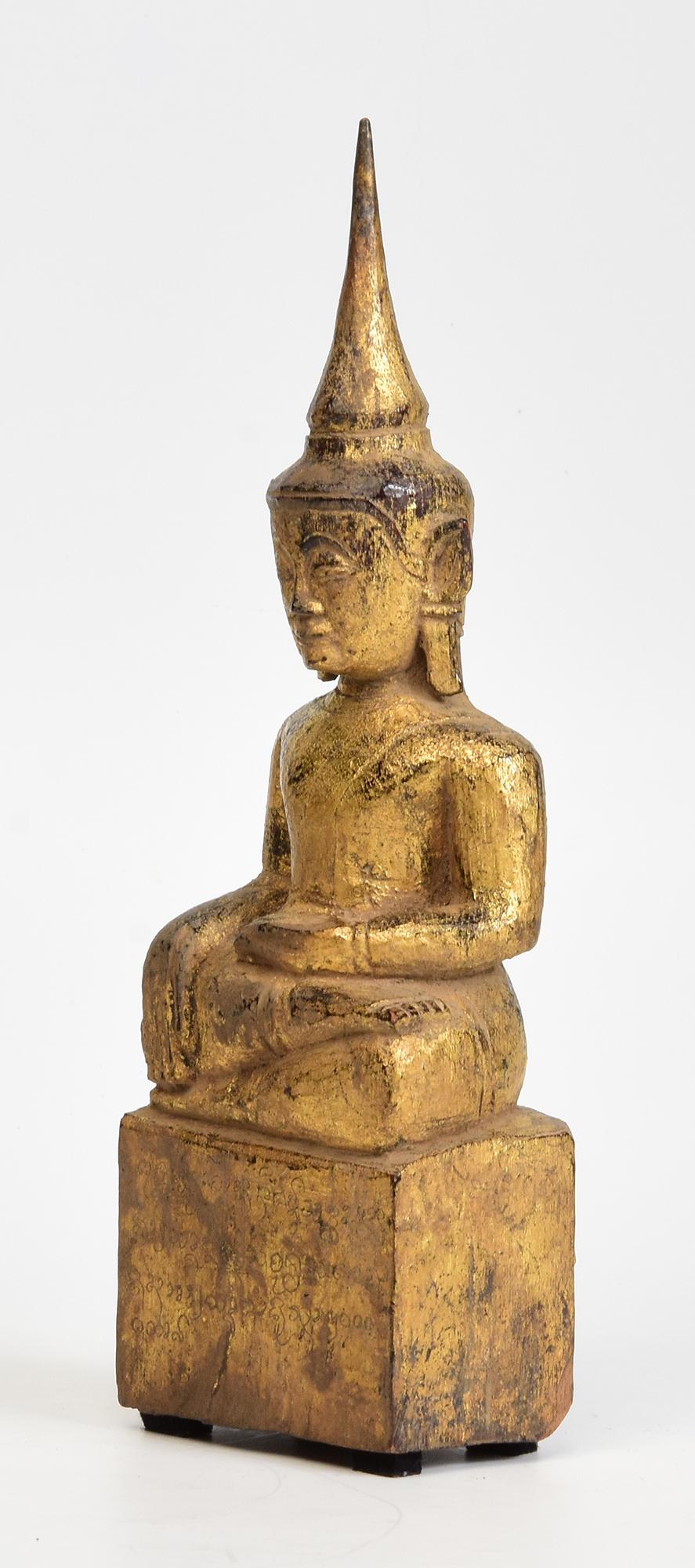 18th Century, Shan, Antique Tai Lue Burmese Wooden Seated Buddha For Sale 1