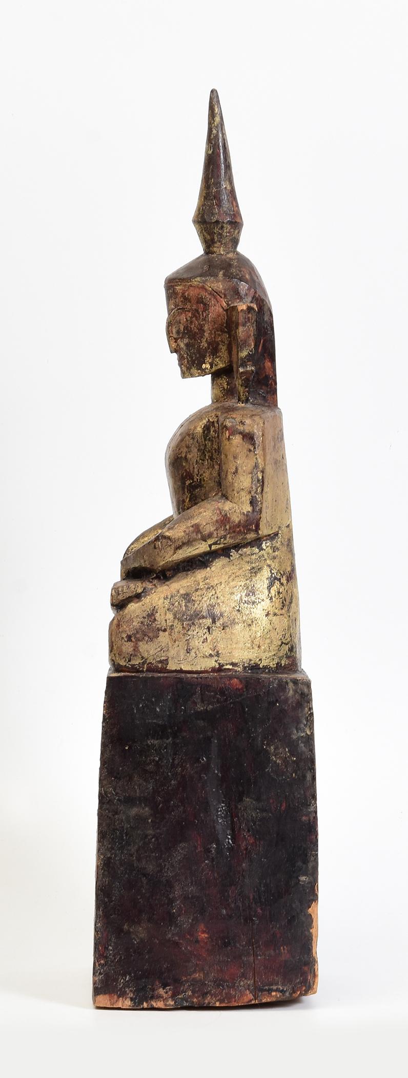 18th Century, Shan, Antique Tai Lue Burmese Wooden Seated Buddha 2
