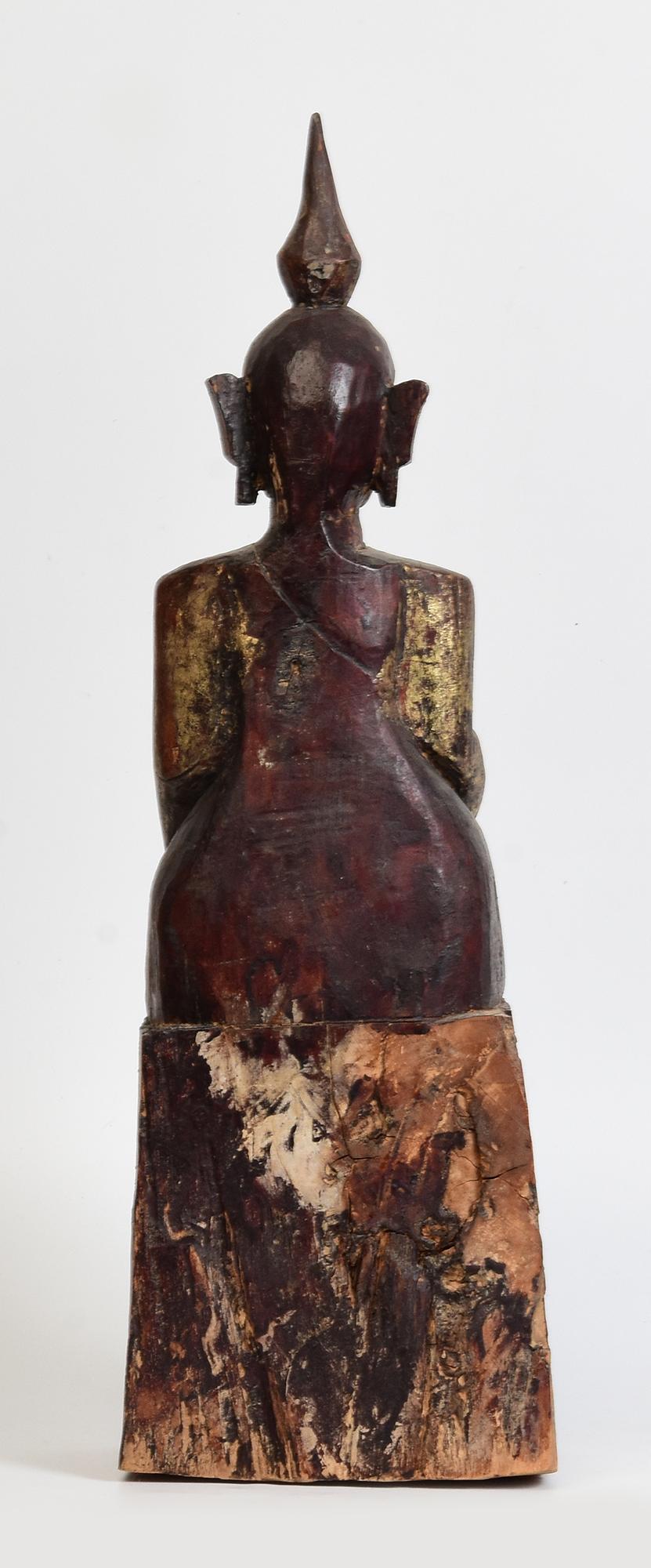 18th Century, Shan, Antique Tai Lue Burmese Wooden Seated Buddha For Sale 3