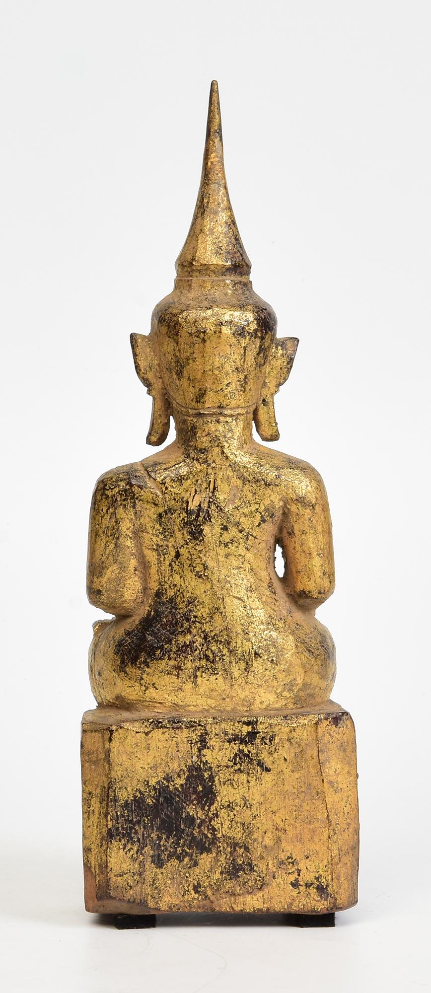 18th Century, Shan, Antique Tai Lue Burmese Wooden Seated Buddha For Sale 3