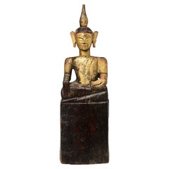 18th Century, Shan, Antique Tai Lue Burmese Wooden Seated Buddha