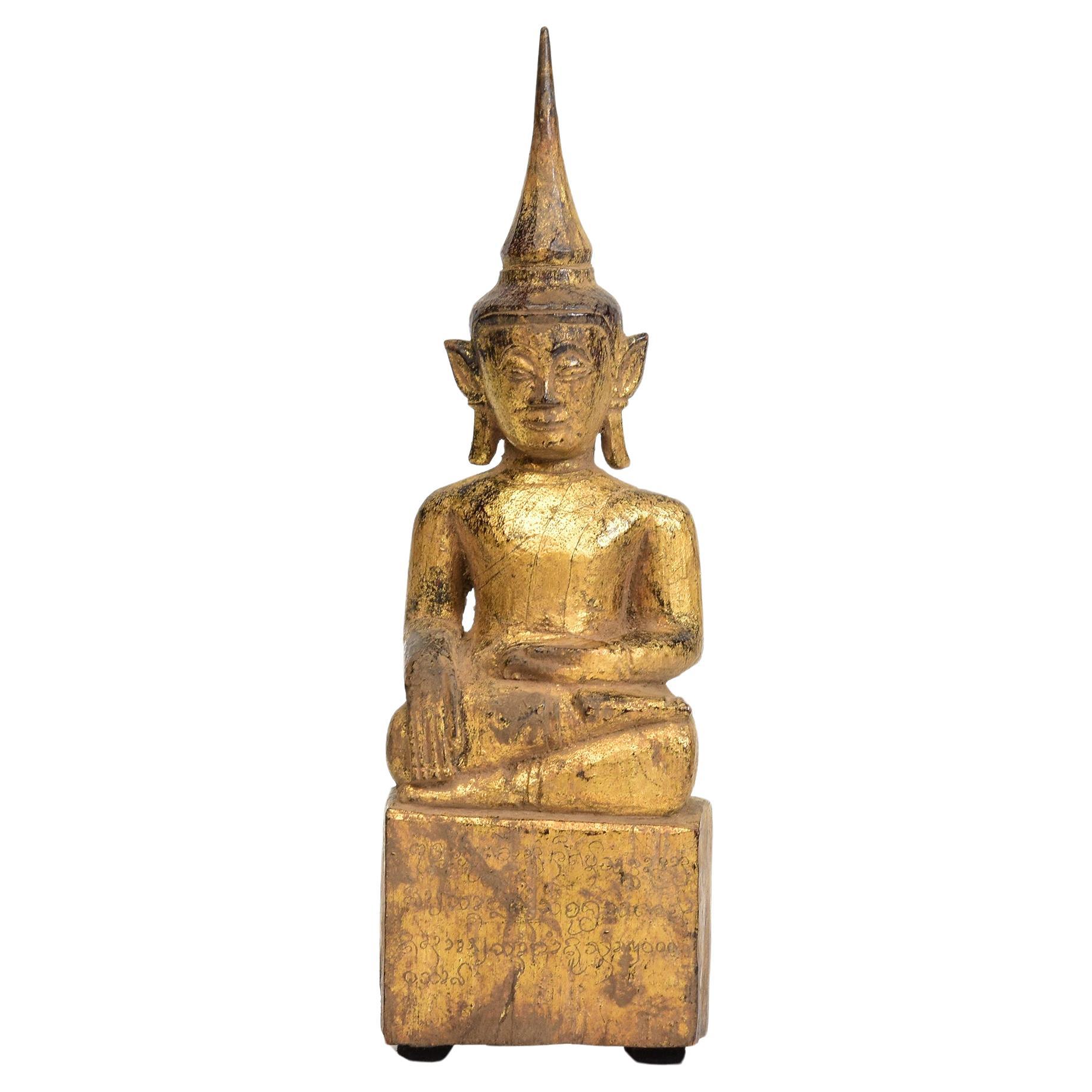 18th Century, Shan, Antique Tai Lue Burmese Wooden Seated Buddha For Sale