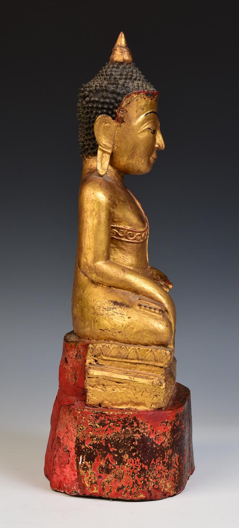 18th Century, Shan, Antique Tai Yai Burmese Wooden Seated Buddha For Sale 5