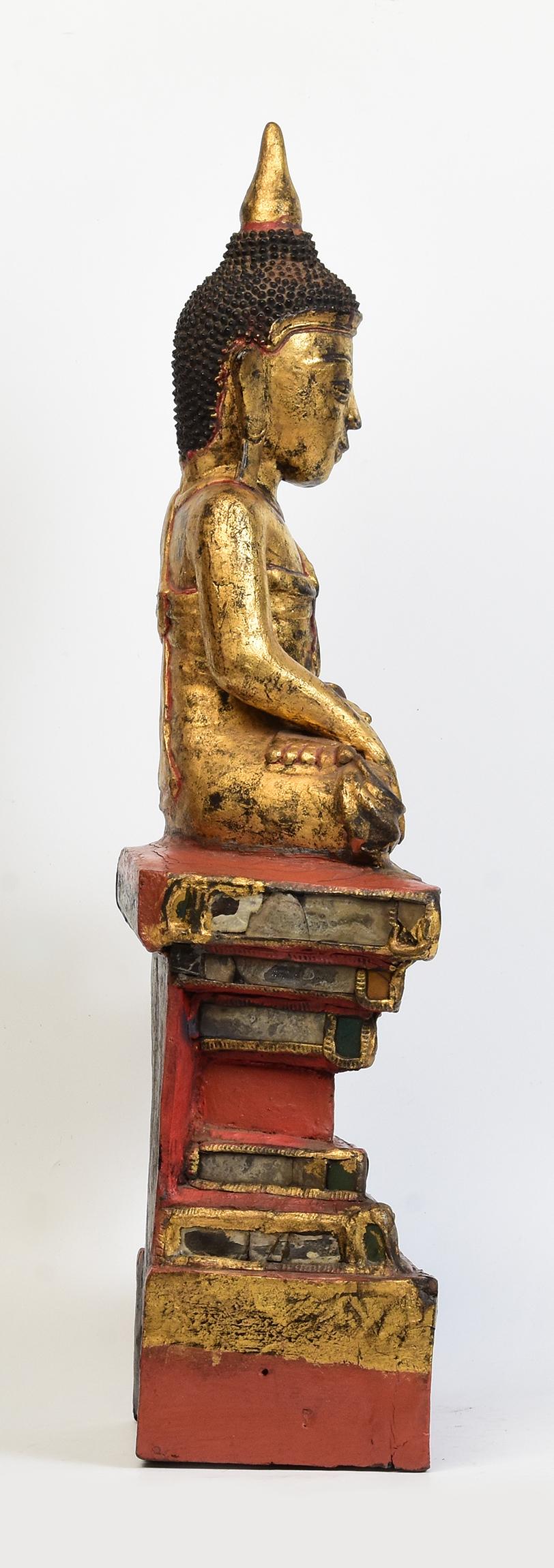 18th Century, Shan, Antique Tai Yai Burmese Wooden Seated Buddha For Sale 5