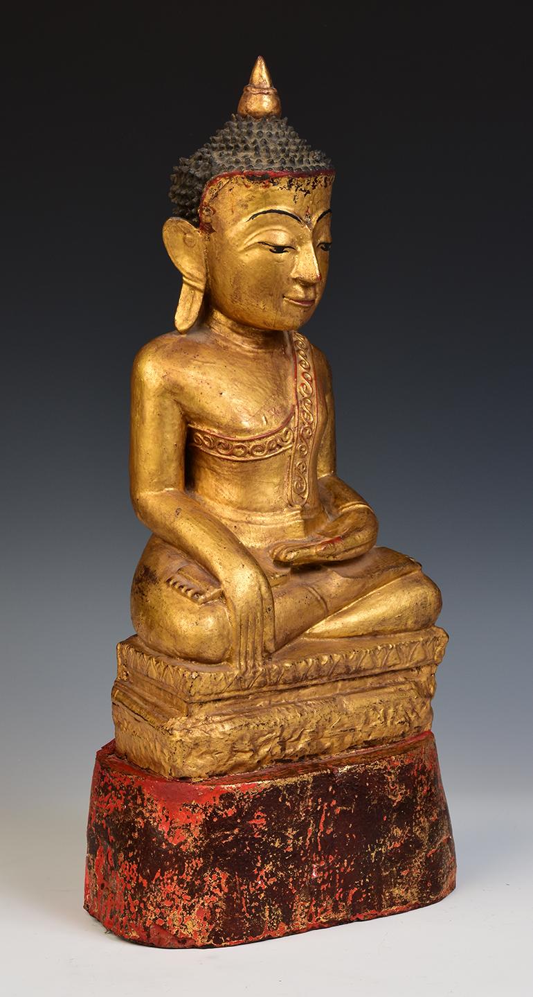 18th Century, Shan, Antique Tai Yai Burmese Wooden Seated Buddha For Sale 6