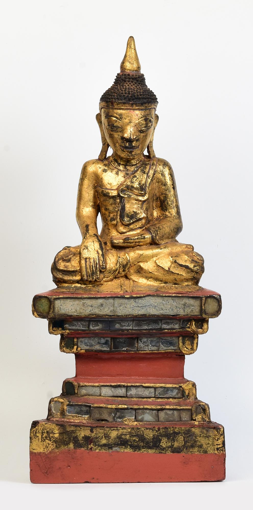 18th Century, Shan, Antique Tai Yai Burmese Wooden Seated Buddha For Sale 7