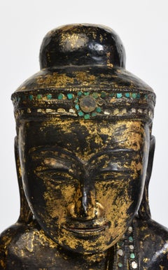 Siglo XVIII, Shan, Antiguo Buda sentado birmano de madera de Tai Yai