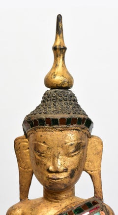 18th Century, Shan, Antique Tai Yai Burmese Wooden Seated Buddha