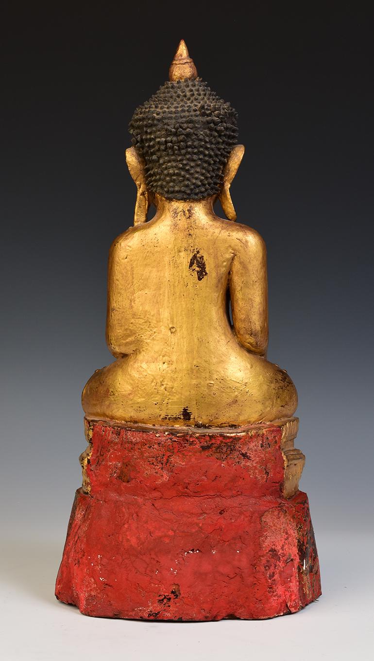 18th Century, Shan, Antique Tai Yai Burmese Wooden Seated Buddha For Sale 3