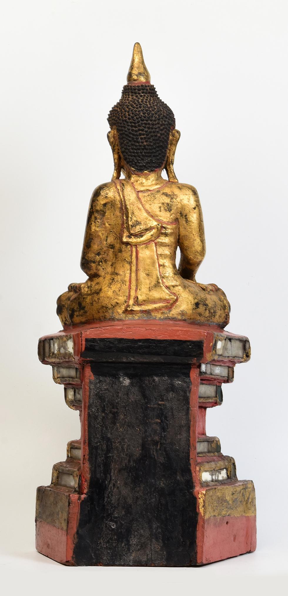 18th Century, Shan, Antique Tai Yai Burmese Wooden Seated Buddha For Sale 3
