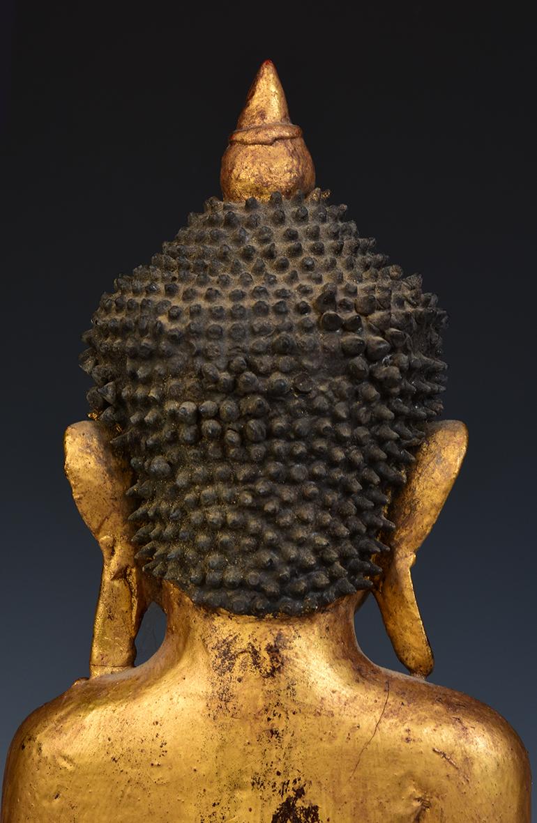 18th Century, Shan, Antique Tai Yai Burmese Wooden Seated Buddha For Sale 4