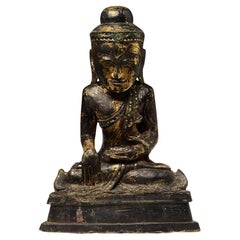 18th Century, Shan, Antique Tai Yai Burmese Wooden Seated Buddha