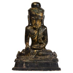 18th Century, Shan, Antique Tai Yai Burmese Wooden Seated Buddha