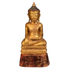 18th Century, Shan, Antique Tai Yai Burmese Wooden Seated Buddha