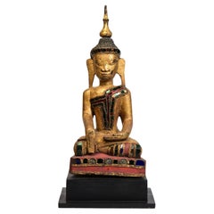 Bouddha assis en bois birman ancien Tai Yai du 18ème siècle, Shan