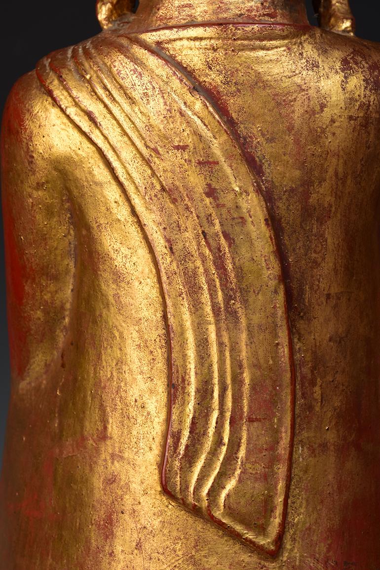 18th Century, Shan, Antique Tai Yai Burmese Wooden Standing Buddha Holding Bowl 4