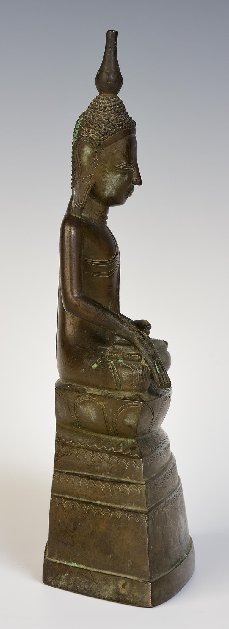 18th Century, Shan, Antique Burmese Bronze Seated Buddha 5