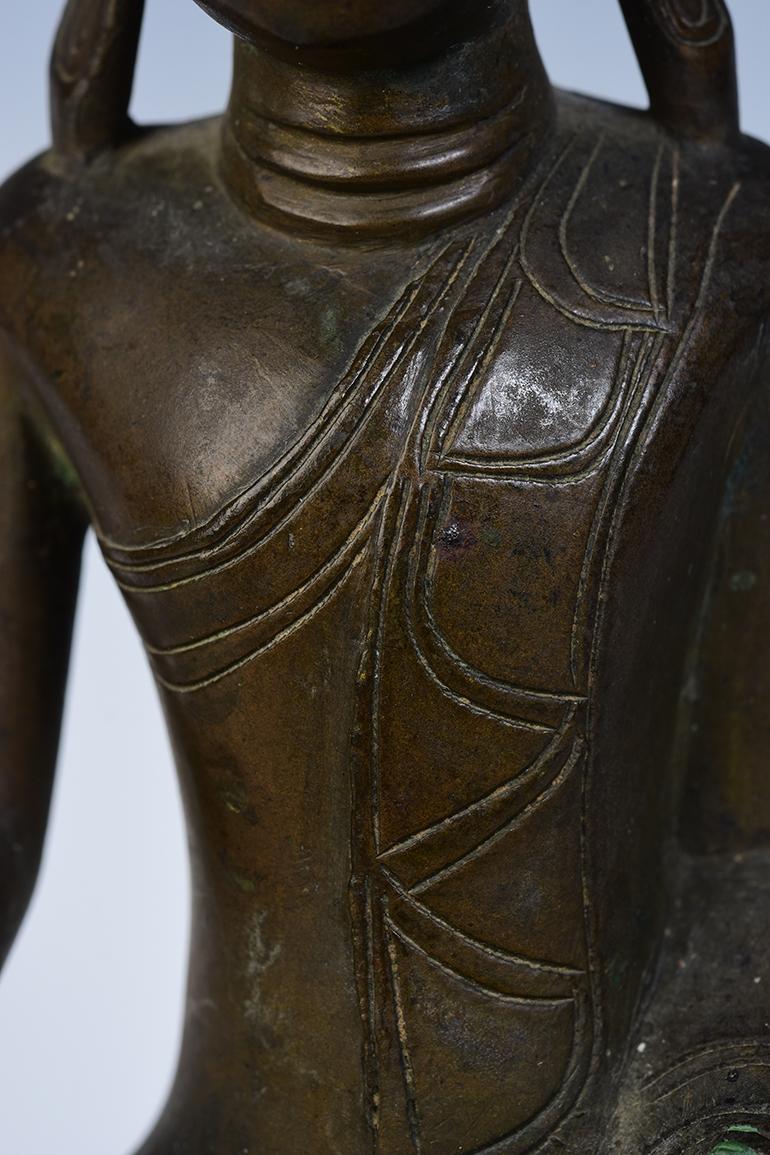 Hand-Carved 18th Century, Shan, Antique Burmese Bronze Seated Buddha