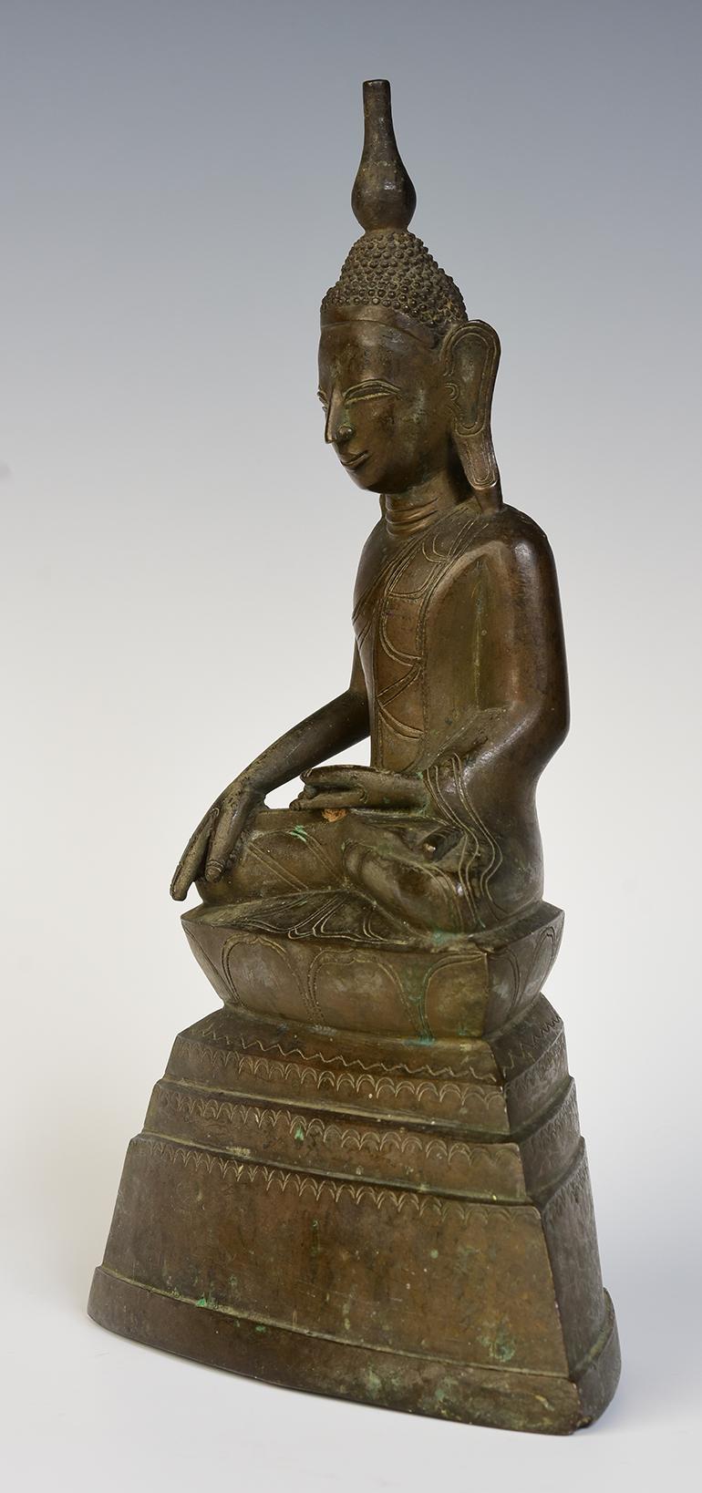 18th Century, Shan, Antique Burmese Bronze Seated Buddha 1