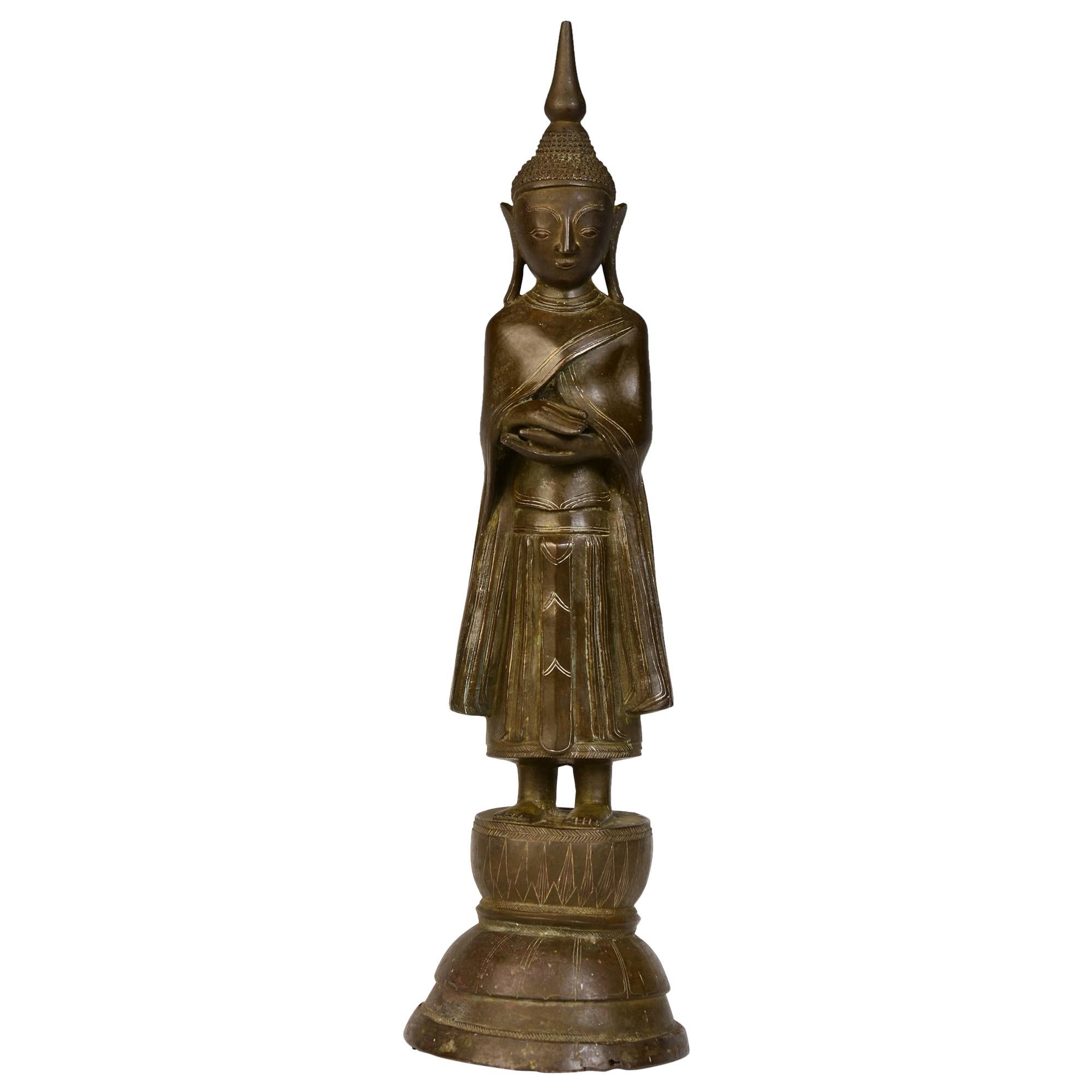 18th Century, Shan, Rare Antique Burmese Bronze Standing Buddha