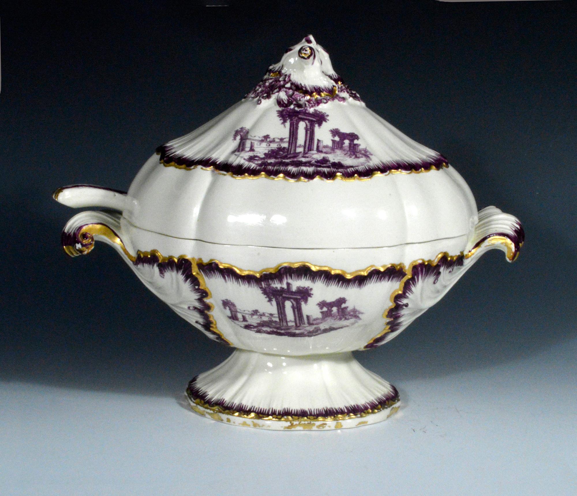 18th Century Shell-Edge Creamware Sauce Tureen Puce-Decorated by Neale & Co. For Sale 3
