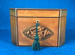 18th Century Sheraton 1790 Octagonal Shell Inlaid Twin Lidded Tea Caddy