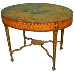 Antique 18th Century Sheraton George III Satinwood  Painted English Writing Table, 1780s