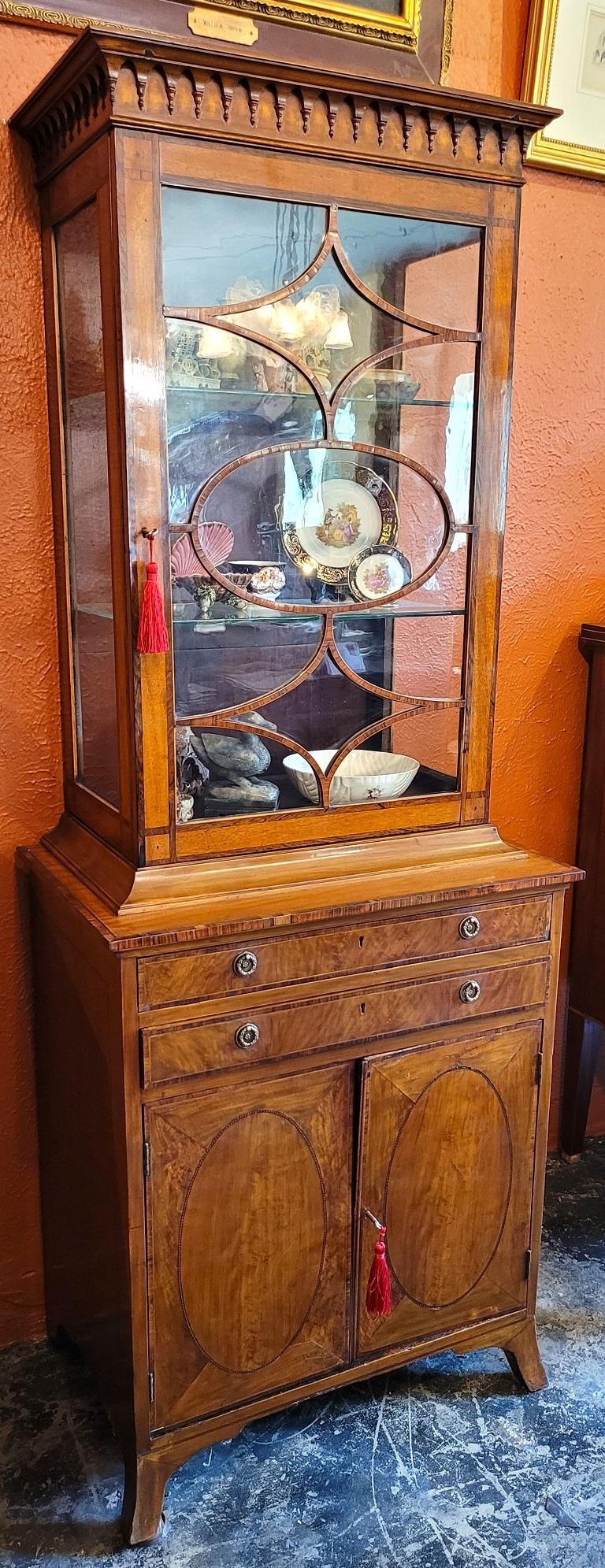 Mahogany 18C Irish Sheraton Satinwood Display Cabinet For Sale