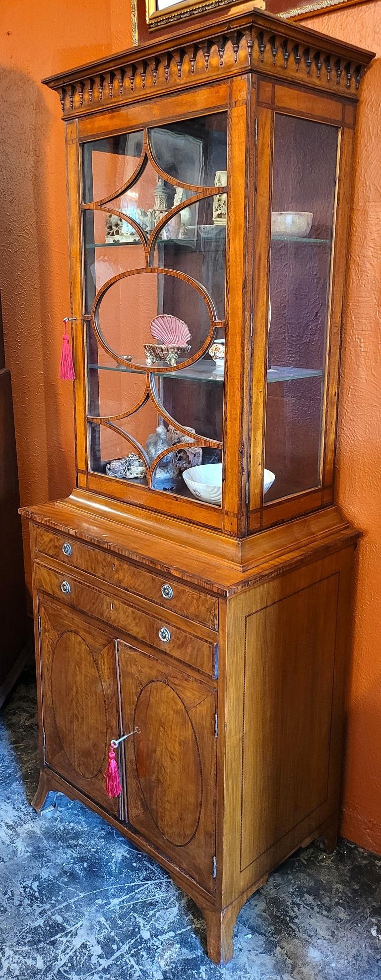 18C Irish Sheraton Satinwood Display Cabinet For Sale 1