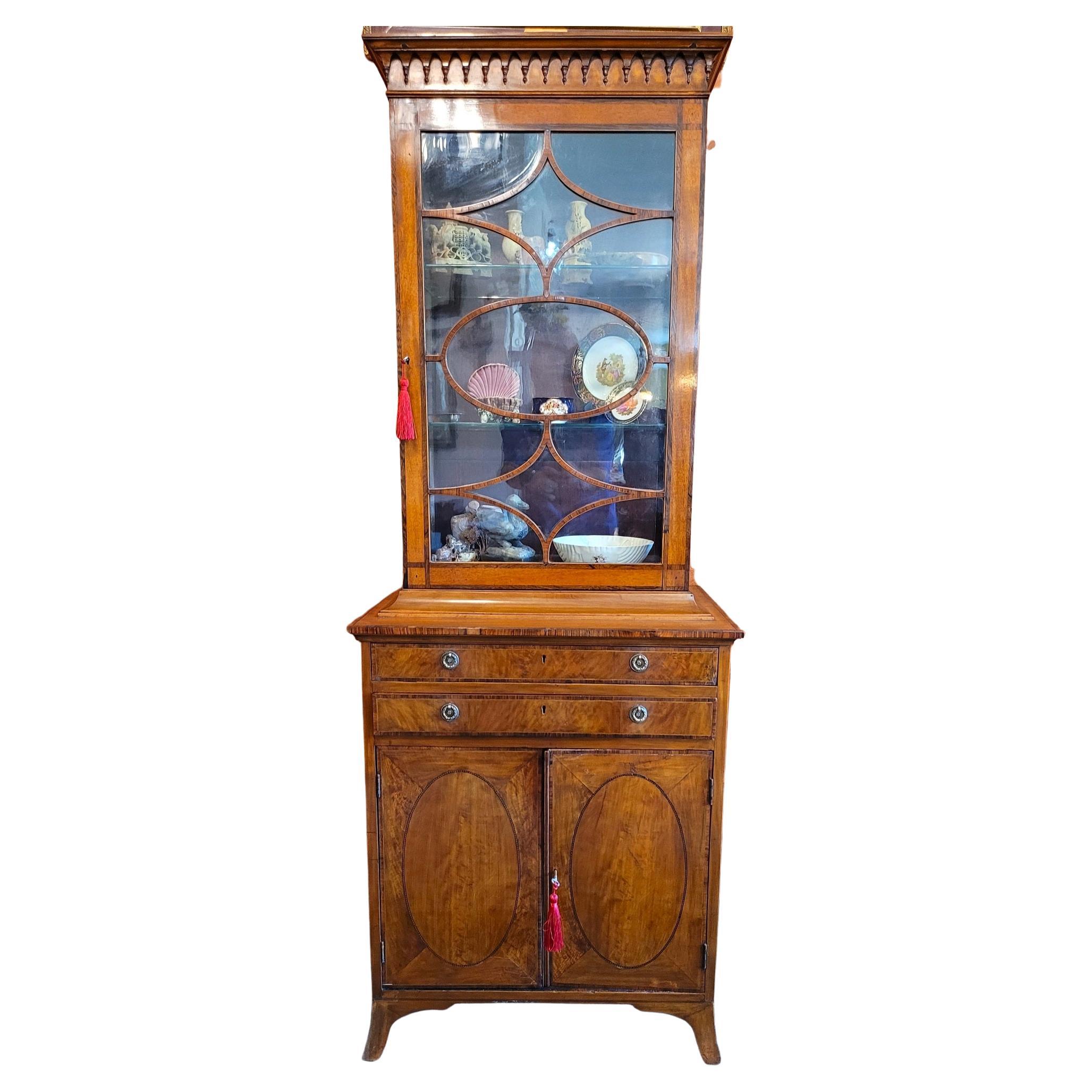 18C Irish Sheraton Satinwood Display Cabinet For Sale