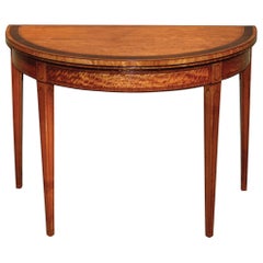 Antique 18th Century Sheraton Satinwood Half-Round Card Table