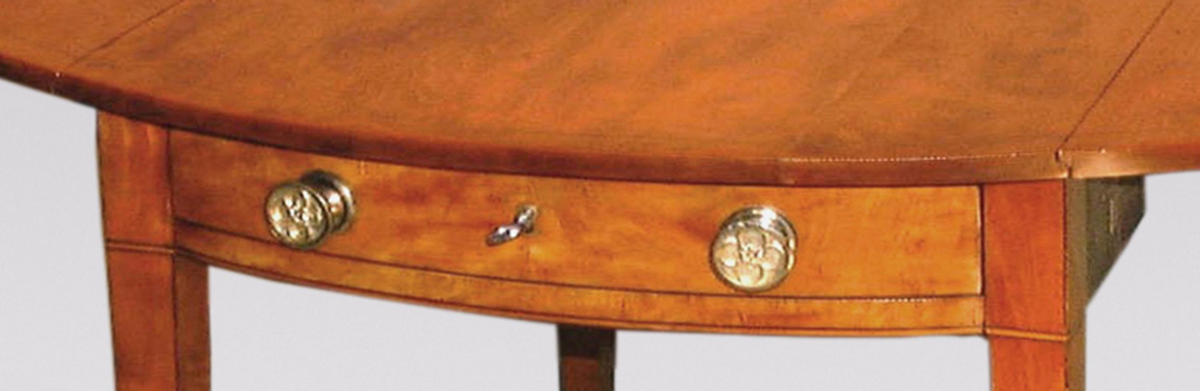 English 18th Century Sheraton Solid Satinwood Oval Pembroke Table For Sale