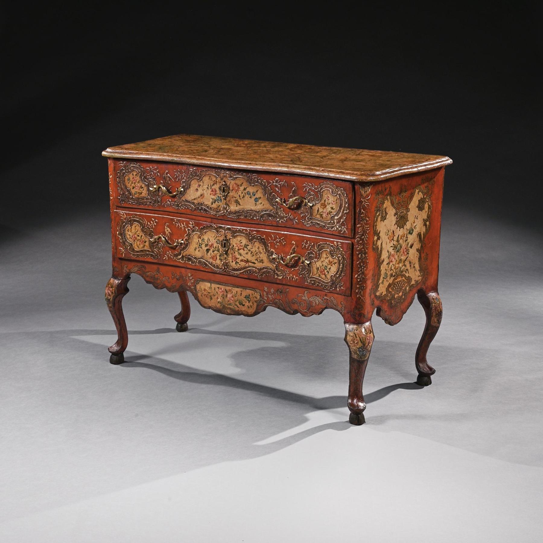 18th Century and Earlier 18th Century Sicilian Polychrome Painted Parcel Gilt Commode
