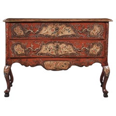 Antique 18th Century Sicilian Polychrome Painted Parcel Gilt Commode