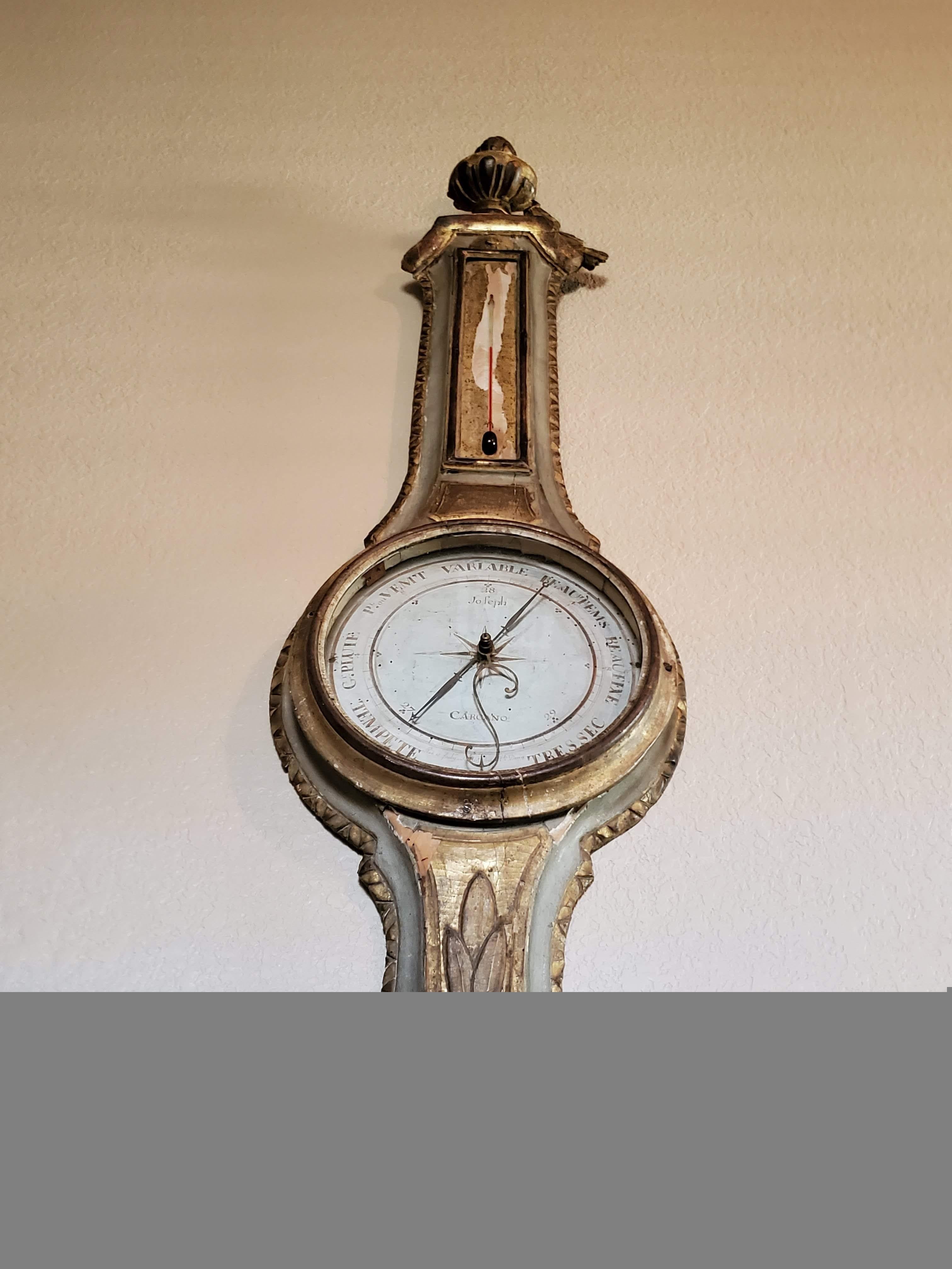 Antique French Louis XVI Period Signed Carcano Wall Barometer For Sale 12
