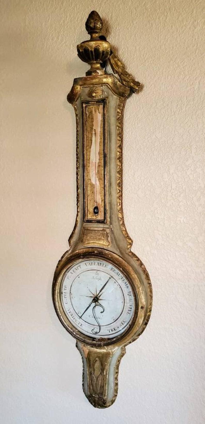 Gilt Antique French Louis XVI Period Signed Carcano Wall Barometer For Sale
