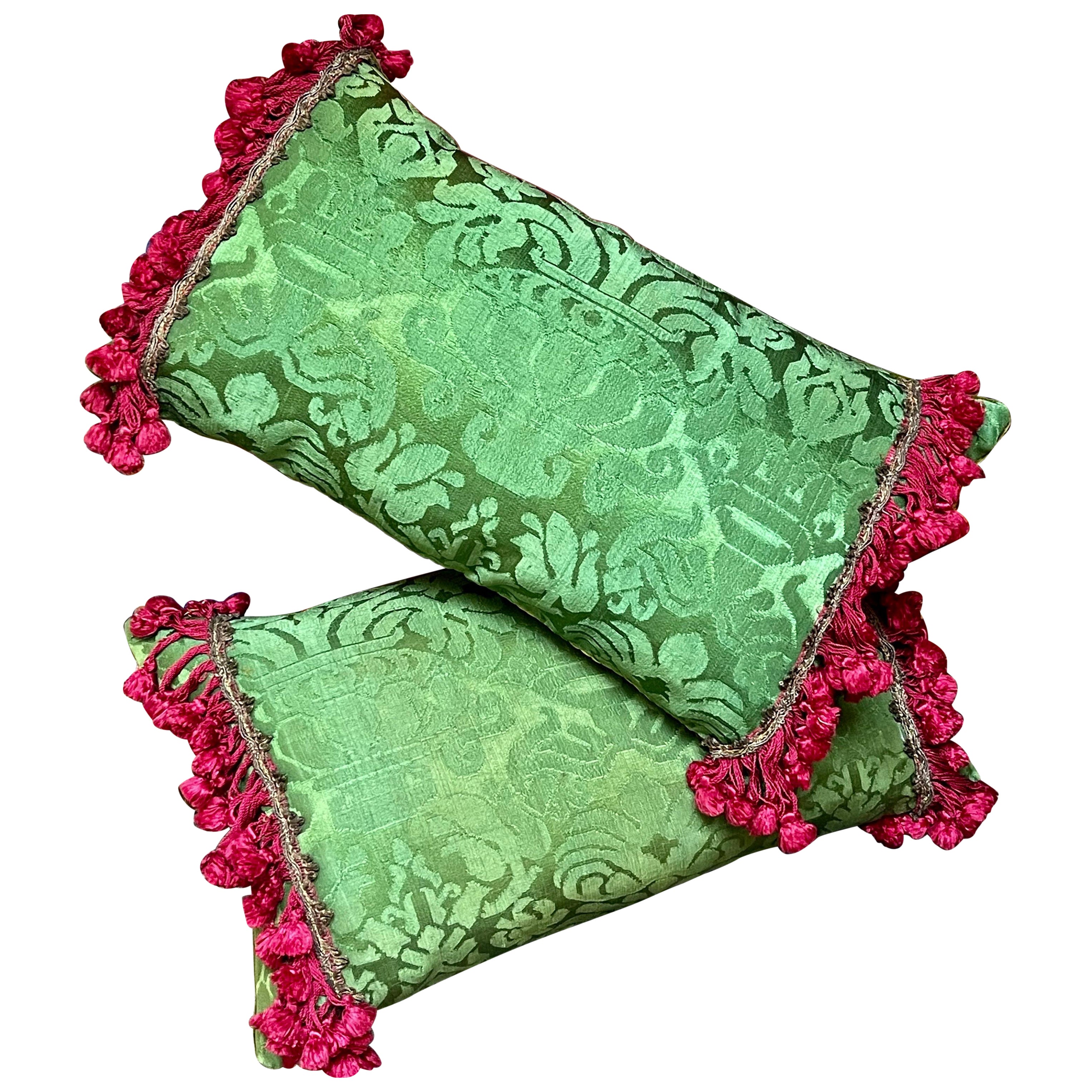 18th Century Silk Damask Pillows PAIR