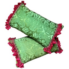 18th Century Silk Damask Pillows PAIR