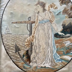 scène nautique en soie brodée du 18e siècle