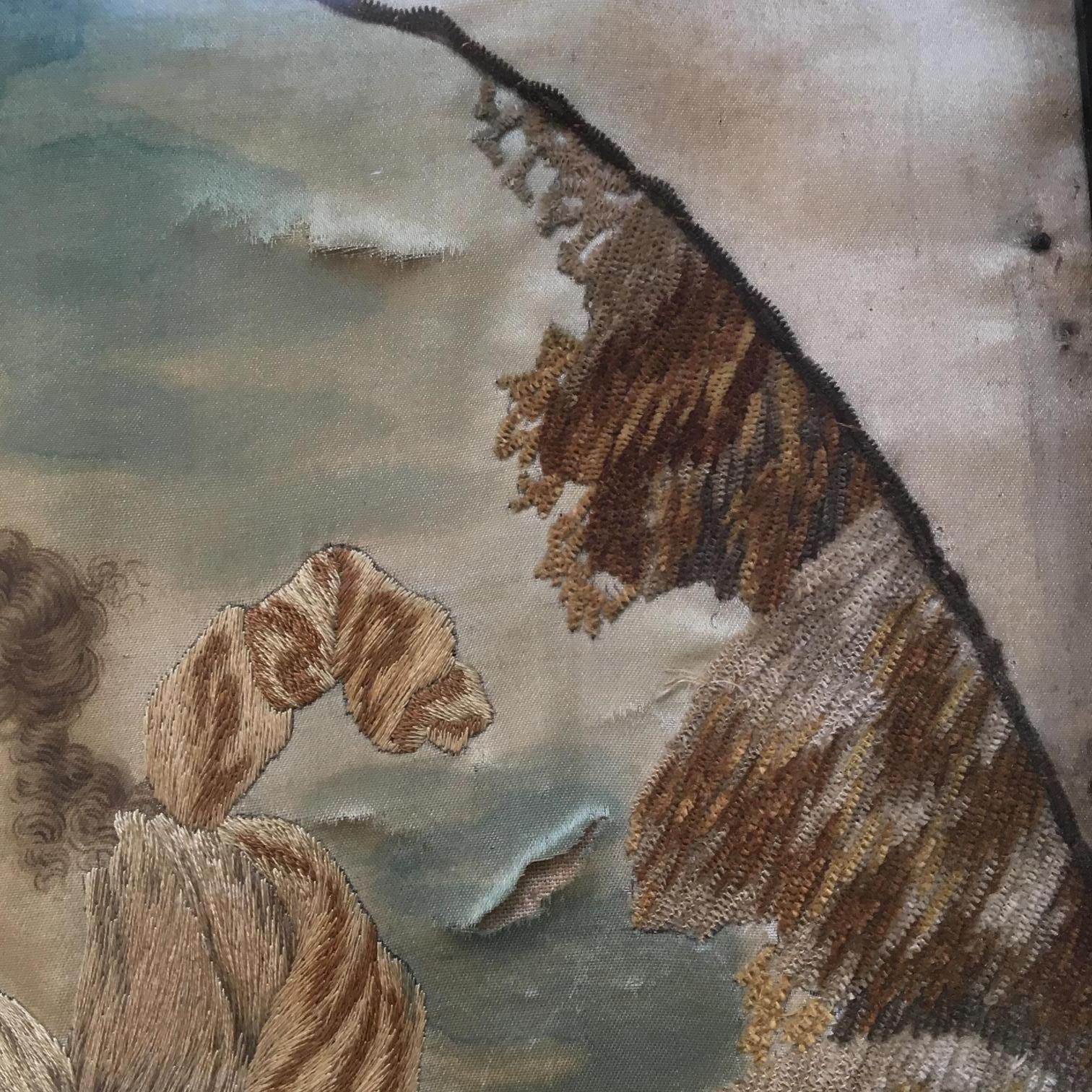 English 18th Century Silk Embroidered Nautical Scene